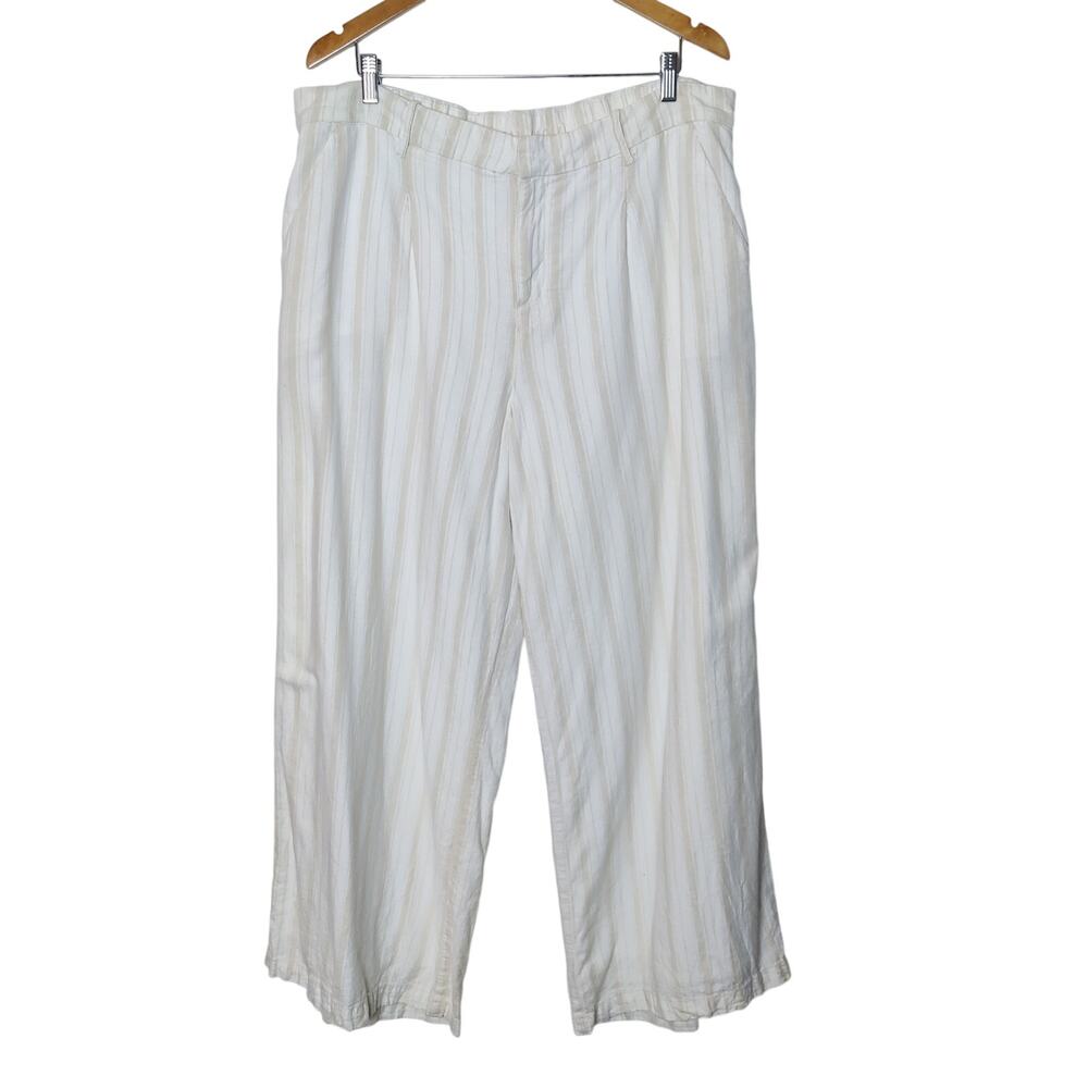 American Eagle High Rise Linen Blend Wide Leg Trouser Beige Beachy Stripe 18